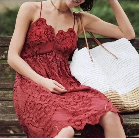 Maeve Anthropologie Red Summer Moon Lace Babydoll Dress Size 2 - Picture 1 of 13